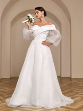 3d Blossom Fabric Off Shoulder Lantern Sleeve Ball Gown Wedding Dress